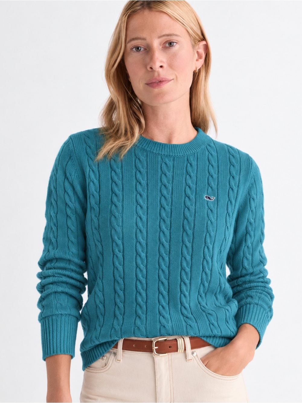 Vineyard Vines Cashmere Cotton Cable Knit Sweater Teal Blue Women Size L